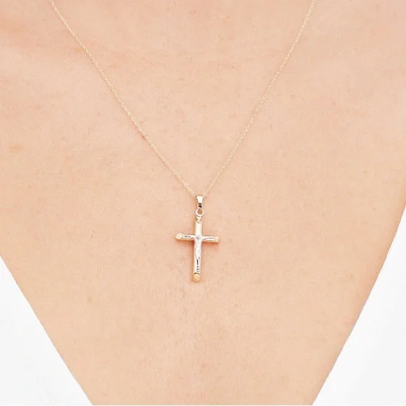 NWT Crucifix Cross 18" Pendant Necklace in 14k Two-Tone Gold - Picture 5 of 10
